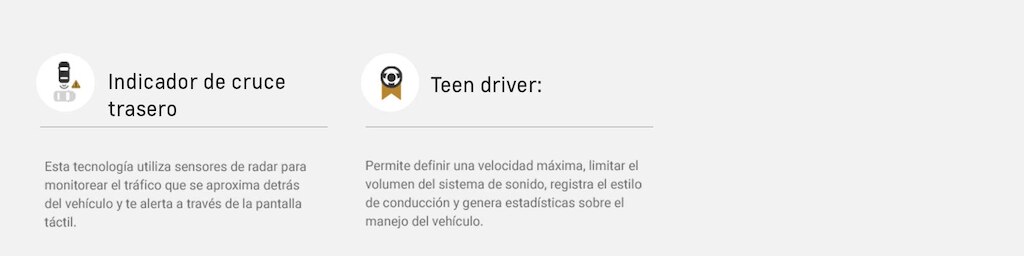 Indicador de cruce trasero y teen driver son tecnologías de seguridad y protección
